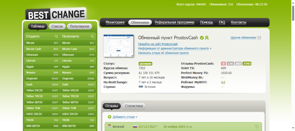 Обзор обменника Prostovcash.com